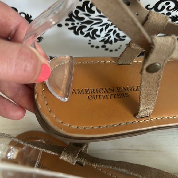 American Eagle Flat Leather Strap sandals brown/tan Size 10 - Picture 5 of 10